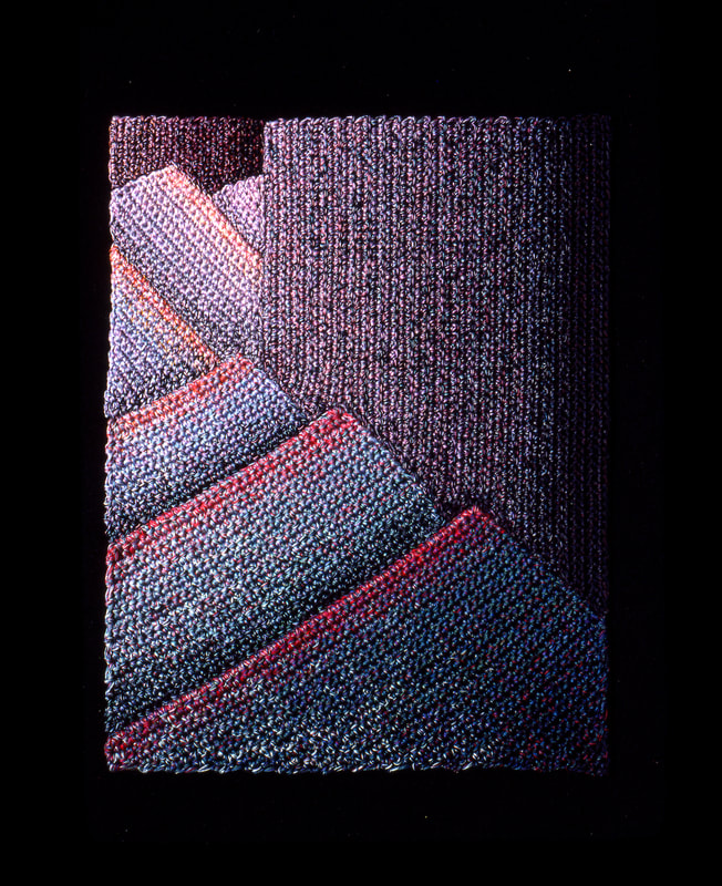 Elizabeth Tuttle, Pink Edged Steps No. 1. Crocheted cotton sewing thread 11 x 8.5 inches.