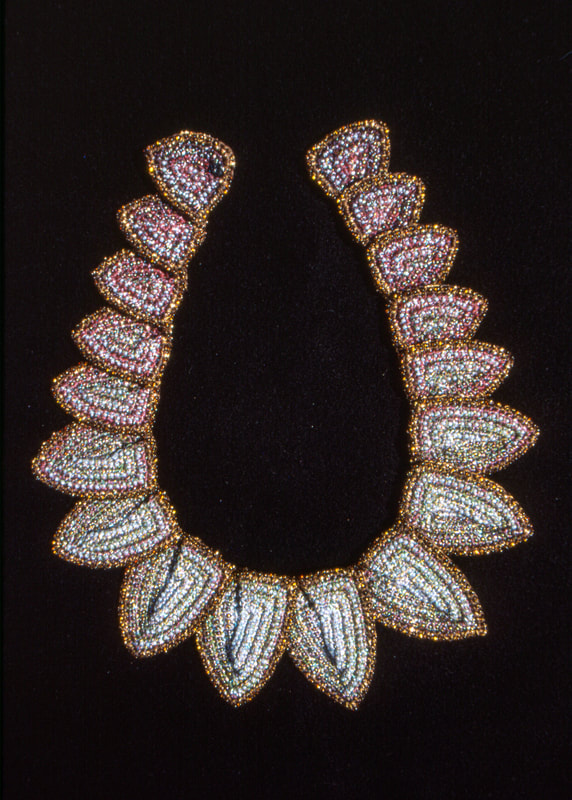 Elizabeth Tuttle, Tiled Shield Collar. Crocheted cotton sewing thread with glass beads.