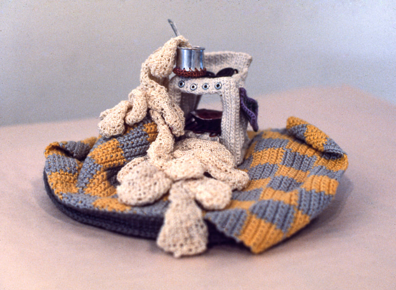 Elizabeth Tuttle, Kitchen Stove. Crocheted cotton and rayon with Metal. 10 x 11 x 4 inches