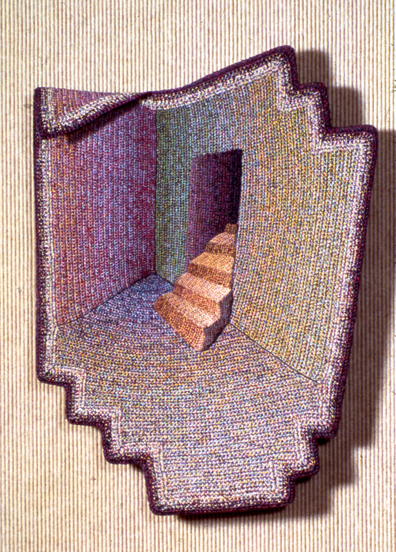 Elizabeth Tuttle, Steps No. 1. Crocheted cotton sewing thread with Wood support. 18 x 13 x 2.5 inches