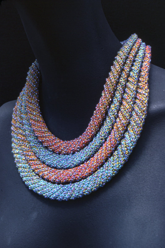 Elizabeth Tuttle, Four Layer Collar. Crocheted cotton sewing thread with glass beads.