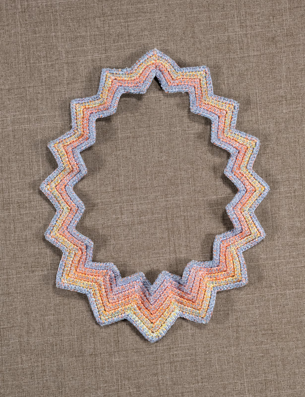 Elizabeth Tuttle, Rainbow Ripple Collar. Crocheted cotton sewing thread with glass beads.
